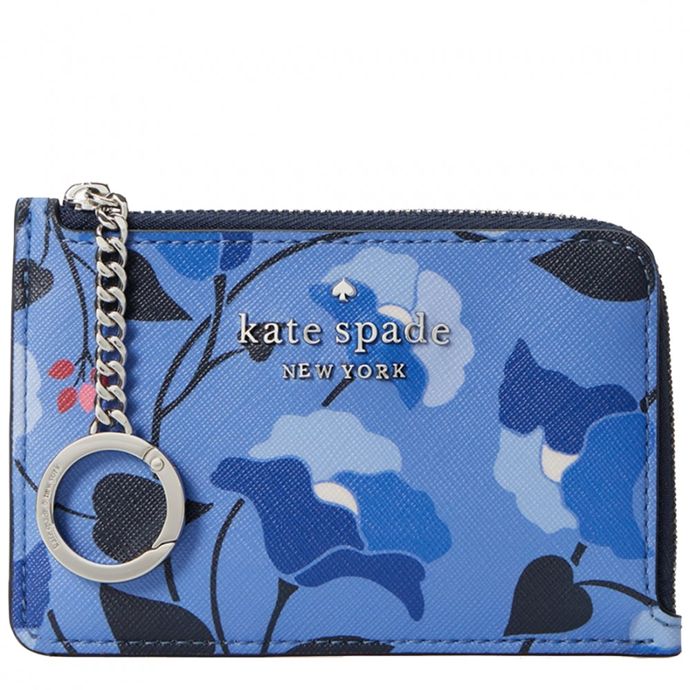 Kate Spade Staci Nouveau Bloom Medium L-Zip Card Holder in Blue Multi