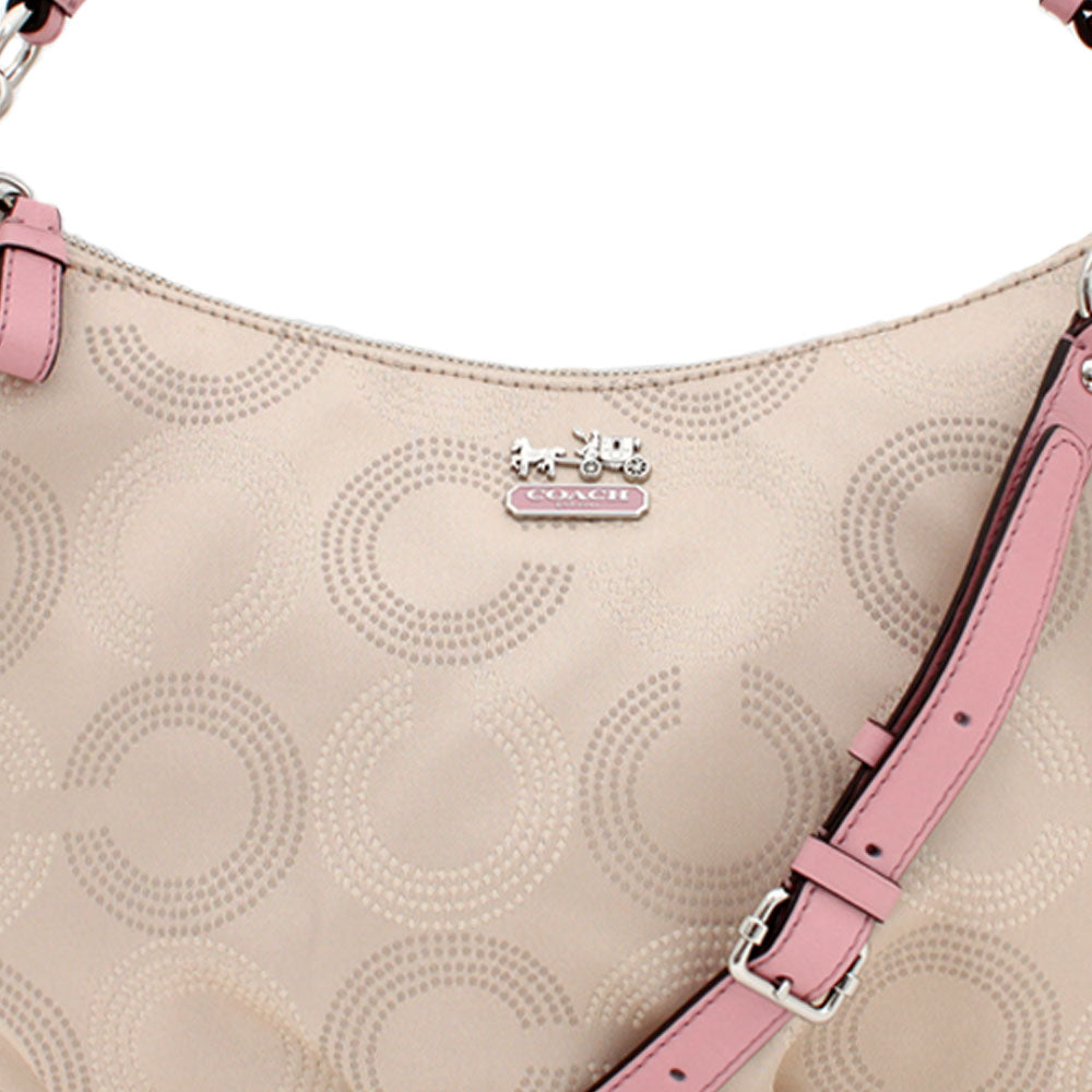 Coach 44379 Madison Dotted Op Art Signature Khaki Silver Jacquard & hotsell Leat…