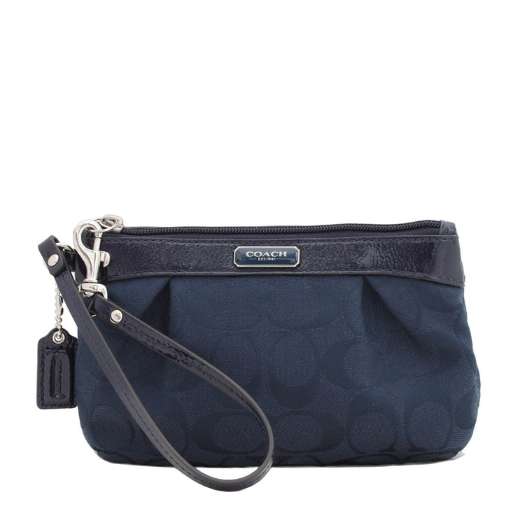 Coach Signature Pleated Medium Wristlet- Navy