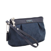 Coach Signature Pleated Medium Wristlet- Navy