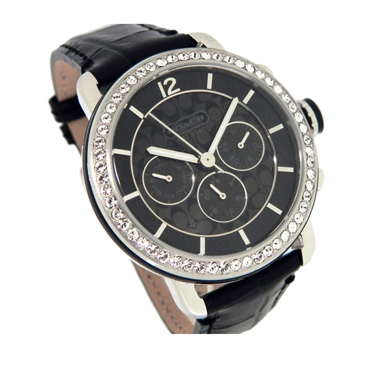 Coach Watch 14501654 Legacy Black Leather Chronograph Round Dial Crystal Bezel Ladies Watch