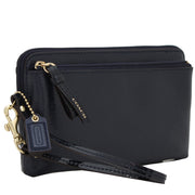 Coach 49935 Textured Patent Leather Double Zip Wallet Wristlet- Navy