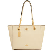 Coach 57107 Turnlock Chain Tote 27 Bag in Polished Pebble Leather- Chalk