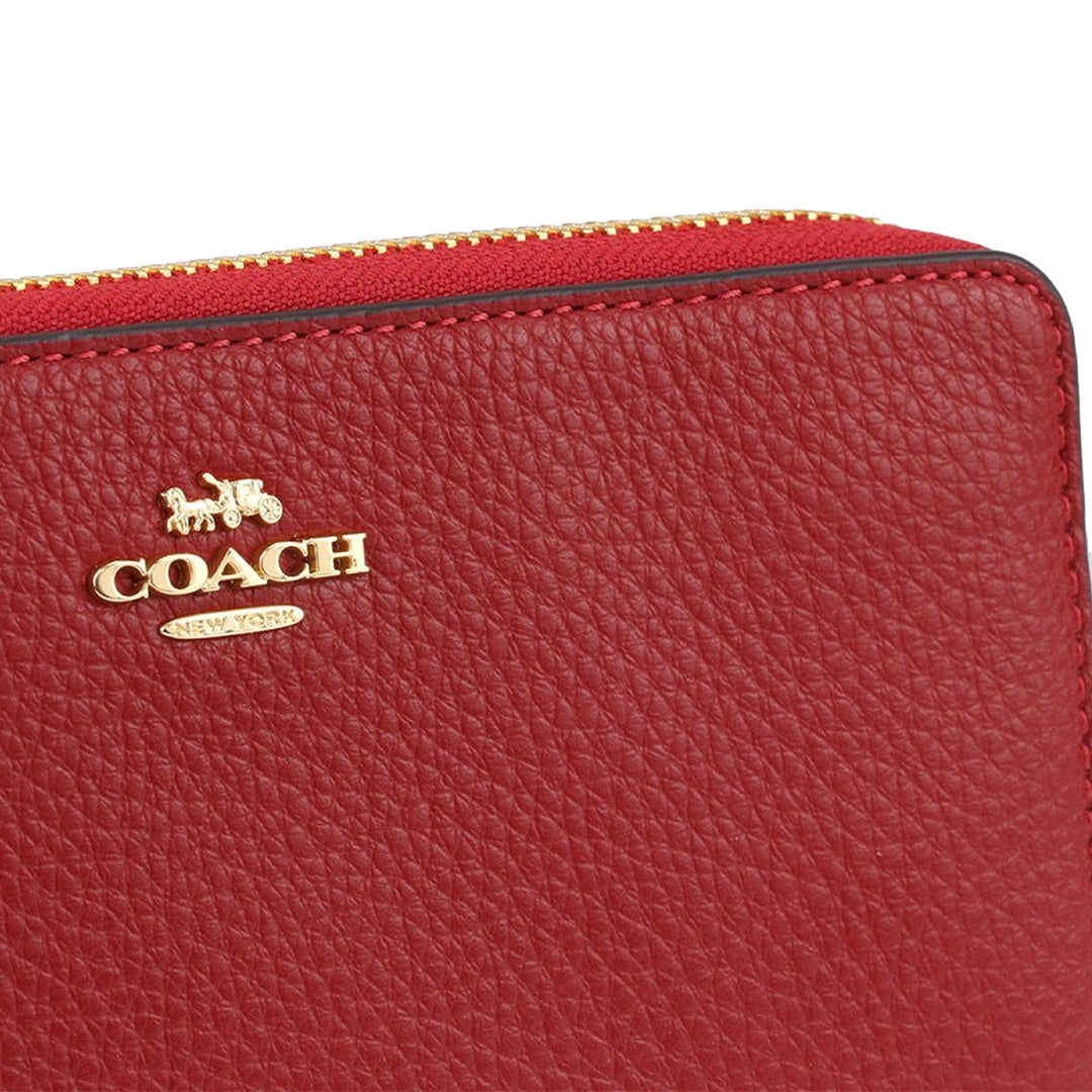 NEW Coach Long Zip Around Large Pebble cheapest Leather Wallet In Miami Red C4451