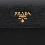 Prada Saffiano Leather French Wallet with Fold-Over Clasp- Black