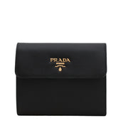 Prada Saffiano Leather French Wallet with Fold-Over Clasp- Black