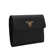 Prada Saffiano Leather French Wallet with Fold-Over Clasp- Black