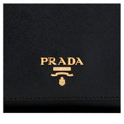 Prada 1MH176 Saffiano Leather Short Trifold Clasp Wallet- Black