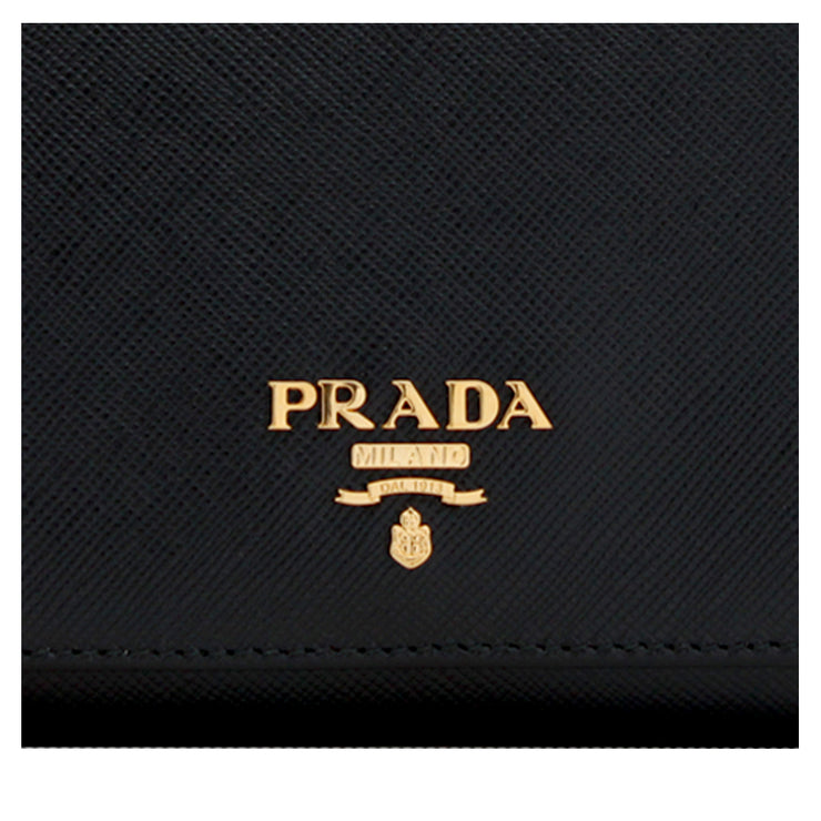 Prada 1MH176 Saffiano Leather Short Trifold Clasp Wallet- Azzurro