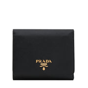 Prada 1MH176 Saffiano Leather Short Trifold Clasp Wallet- Black