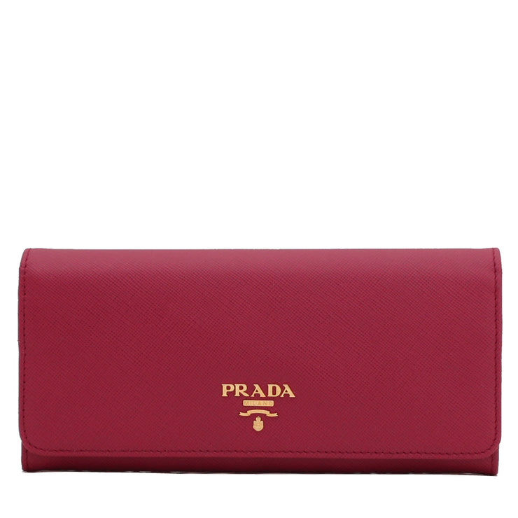 Prada 1MH132 Saffiano Leather Long Fold Wallet- Hibiscus