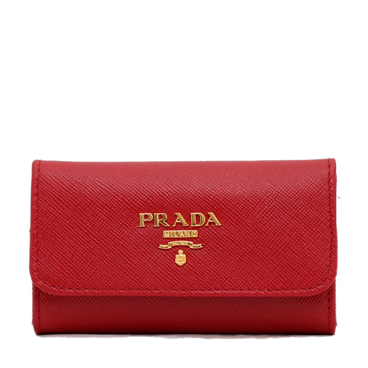 Prada Saffiano Leather Key Case- Fire