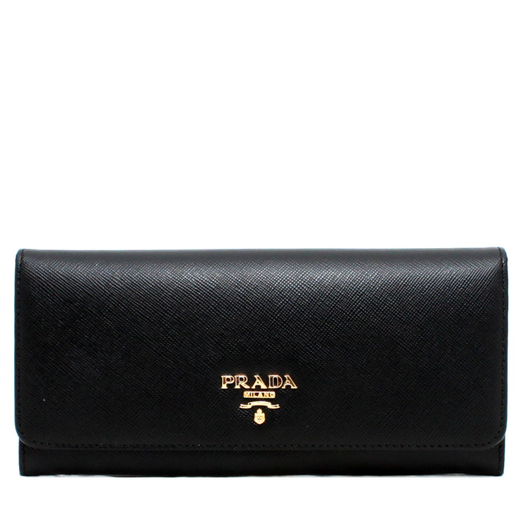 Prada 1MH132 Saffiano Leather Long Fold Wallet- Black