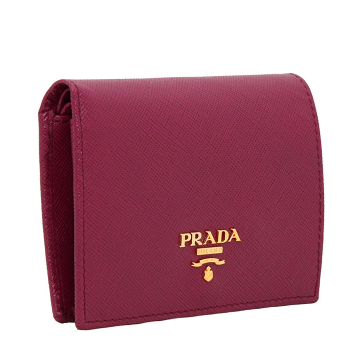 Prada 1MV204 Saffiano Leather Short Bi-fold Clasp Slim Wallet- Black