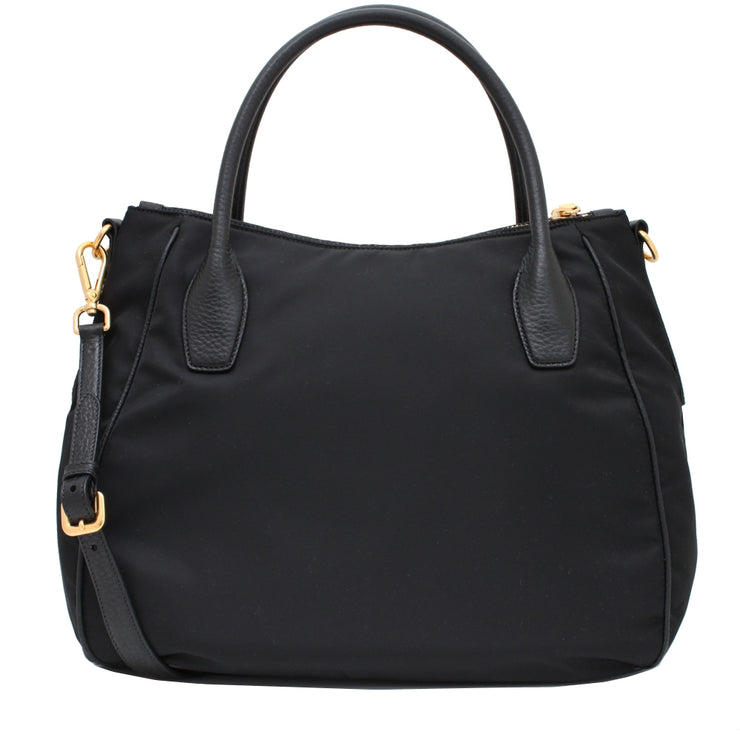 Prada 1BC992 Tessuto Nylon & Soft Calf Leather Trim Convertible Bag- Black (Silver Hardware)