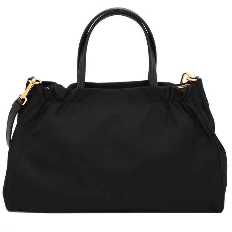 Prada 1BA843 Tessuto Nylon & Saffiano Leather Trim Top Zip Bag- Black