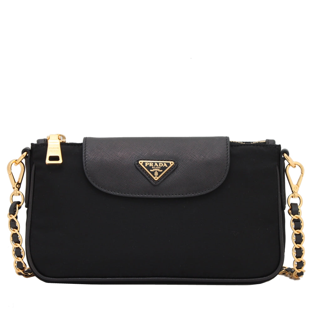 Prada BT0779 Tessuto Nylon Convertible Clutch Sling Bag Black