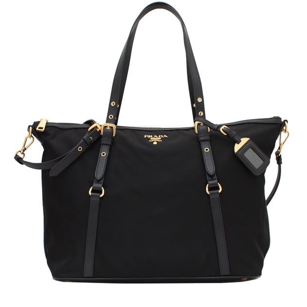 Prada B4253M Tessuto Nylon & Soft Calf Leather Trim Top Zip Tote Bag ...