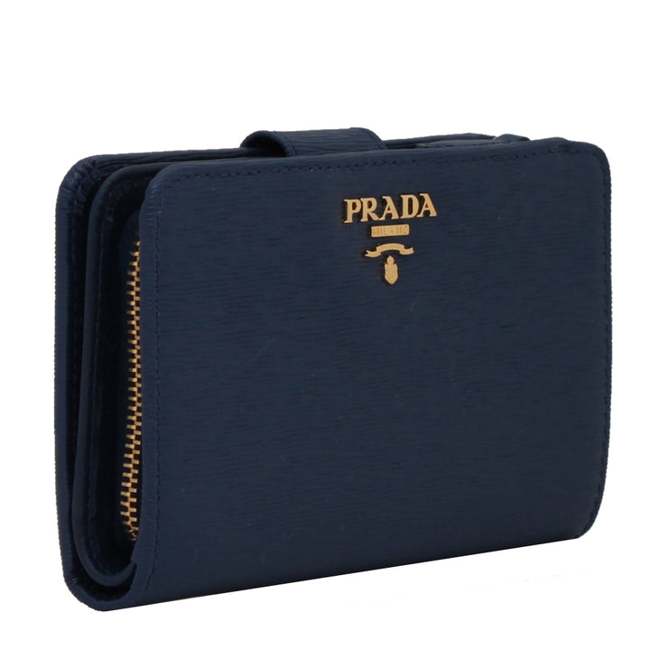 Prada 1ML225 Vitello Move Leather French Wallet with Coin Zip Pocket- Black