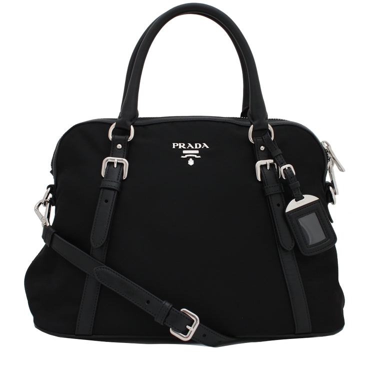 Prada BL0912 Tessuto Nylon Convertible Dome Tote Bag- Black