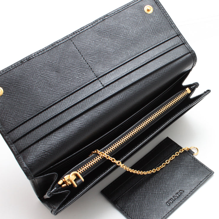 Prada 1MH132 Saffiano Leather Long Fold Wallet- Black