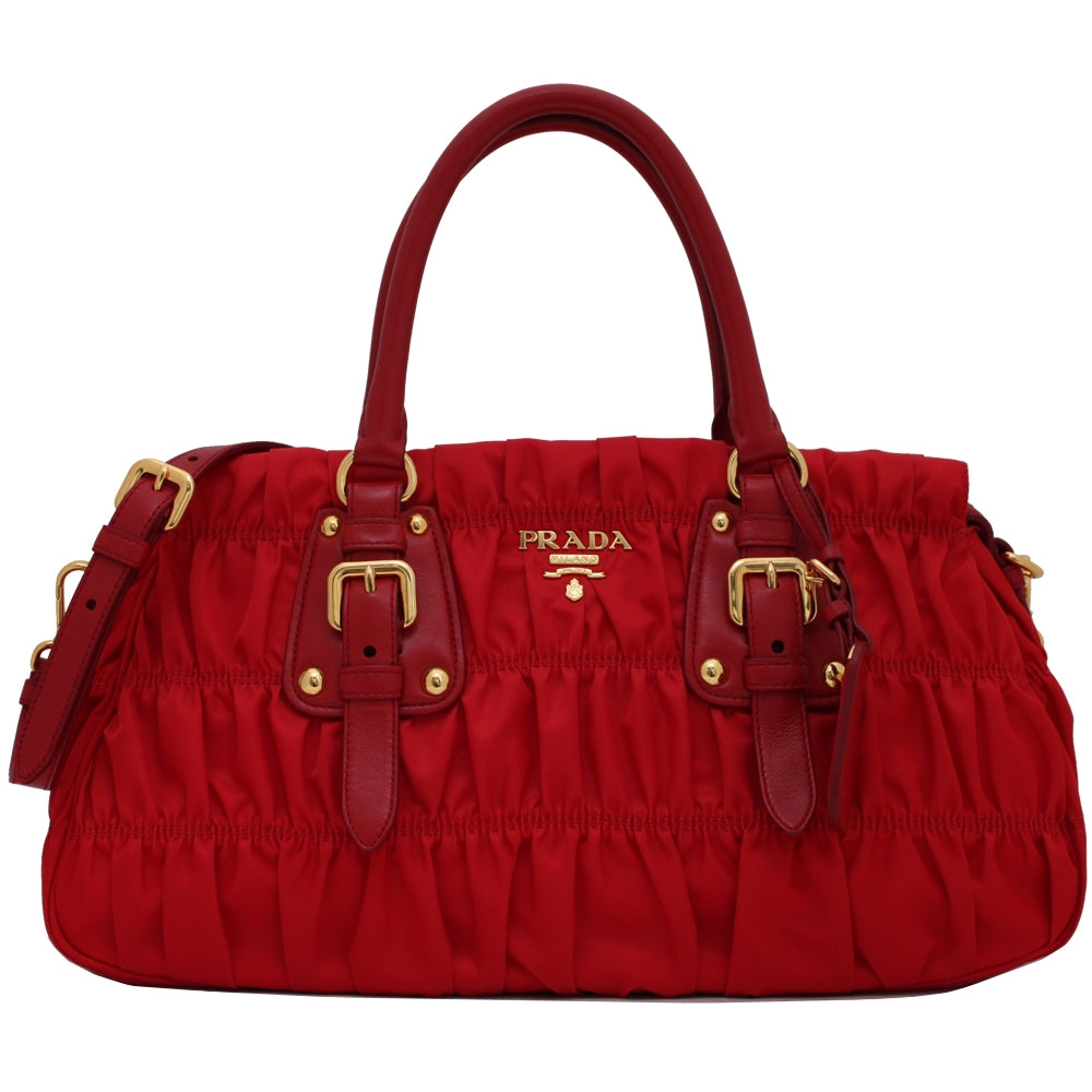 Prada BN1407 Tessuto Nylon Gaufre Convertible Satchel Bag Red