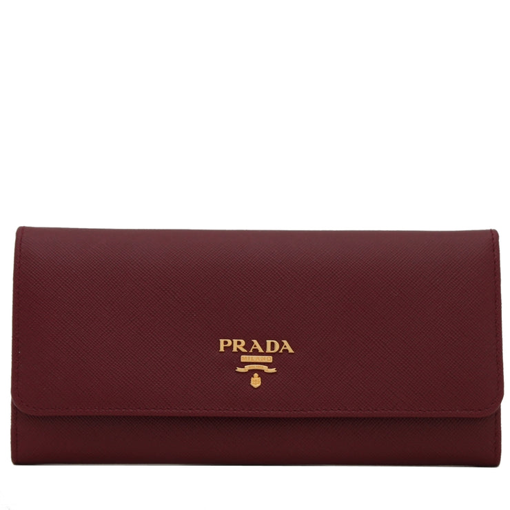 Prada 1MH132 Saffiano Leather Long Fold Wallet- Cherry