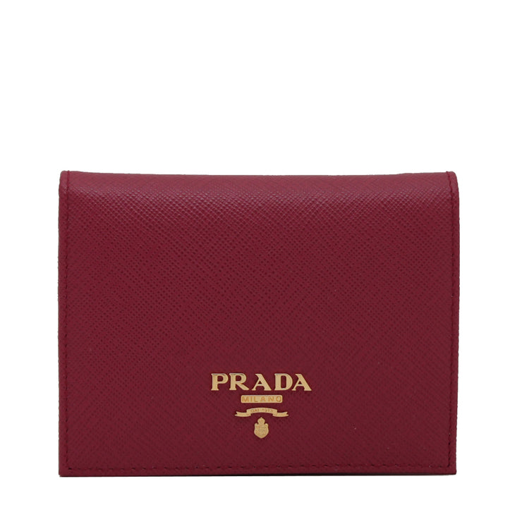 Prada 1MV204 Saffiano Leather Short Bi-fold Clasp Slim Wallet- Hibiscus