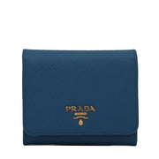 Prada 1MH176 Saffiano Leather Short Trifold Clasp Wallet- Cobalt