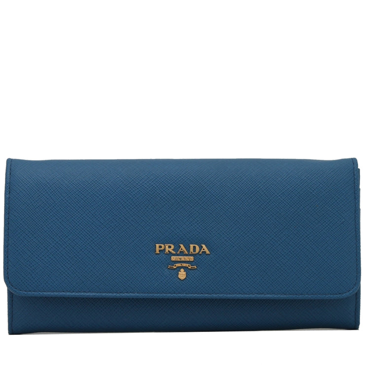 Prada 1MH132 Saffiano Leather Long Fold Wallet- Cobalt