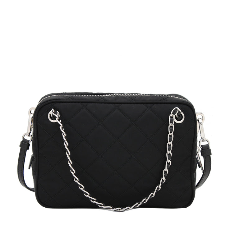 Prada 1BH910 Tessuto Nylon Quilted Convertible Top Handle Sling Bag- Black