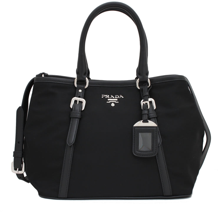 Prada BN1841 Tessuto Nylon Convertible Satchel Bag- Black (Silver Hardware)