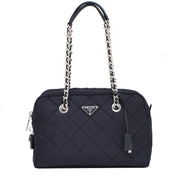 Prada BL0903 Quilted Tessuto Nylon Shoulder Bag with Chain Accents- Blue