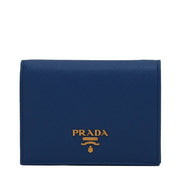 Prada 1MV204 Saffiano Leather Short Bi-fold Clasp Slim Wallet- Azzurro