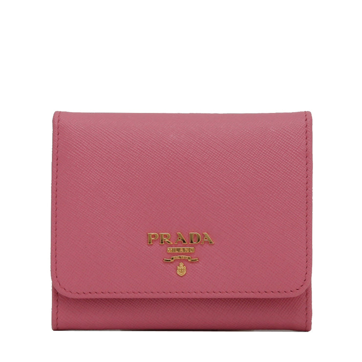 Prada 1MH176 Saffiano Leather Short Trifold Clasp Wallet- Geranio