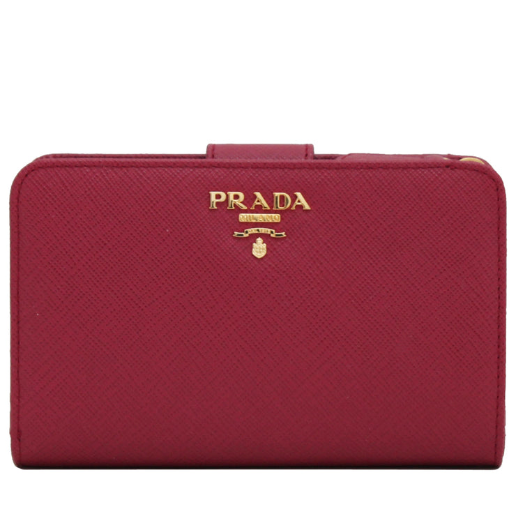 Prada 1ML225 Saffiano Leather French Wallet with Coin Zip Pocket- Ibisco