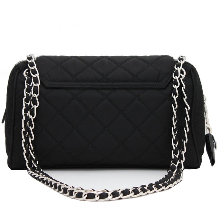 Prada BR4965 Quilted Tessuto Impuntu Nylon Convertible Chain Bag- Black