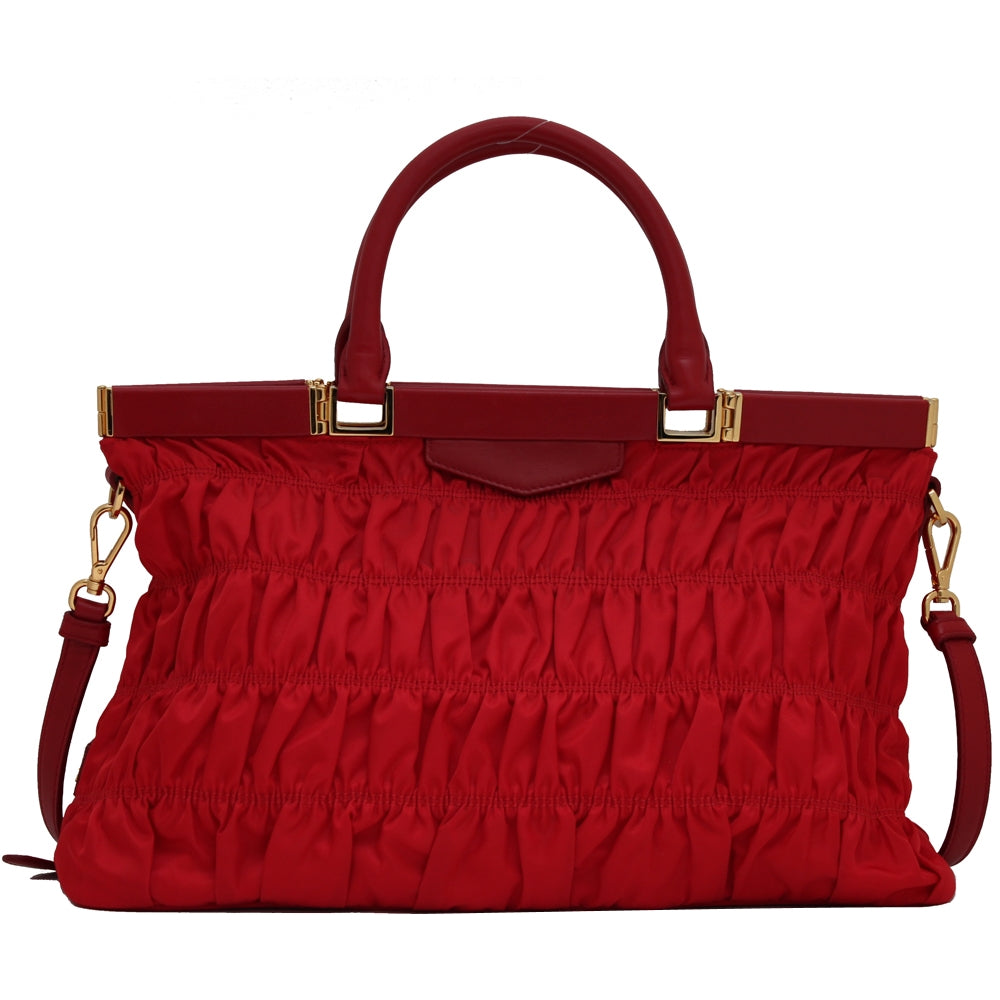 Prada B2803Z Tessuto Nylon Gaufre Convertible Bag Rosso