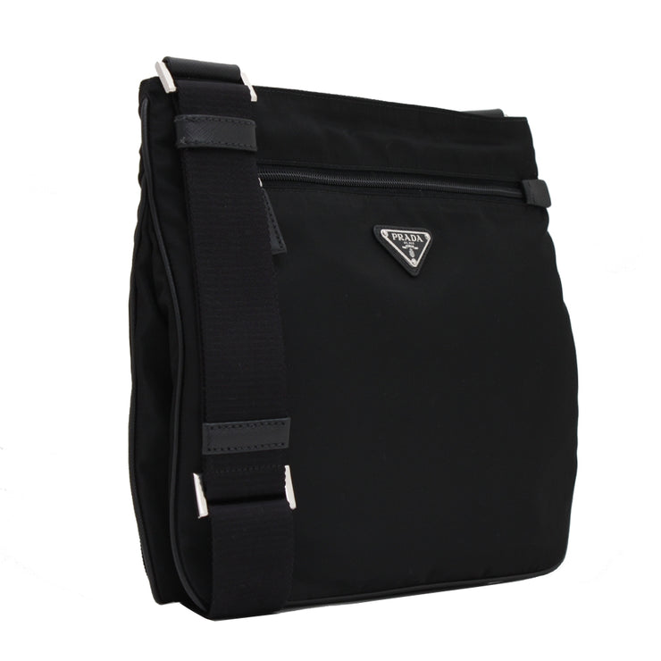 Prada 2VH563 Tessuto Nylon Top Zip Messenger Bag- Black