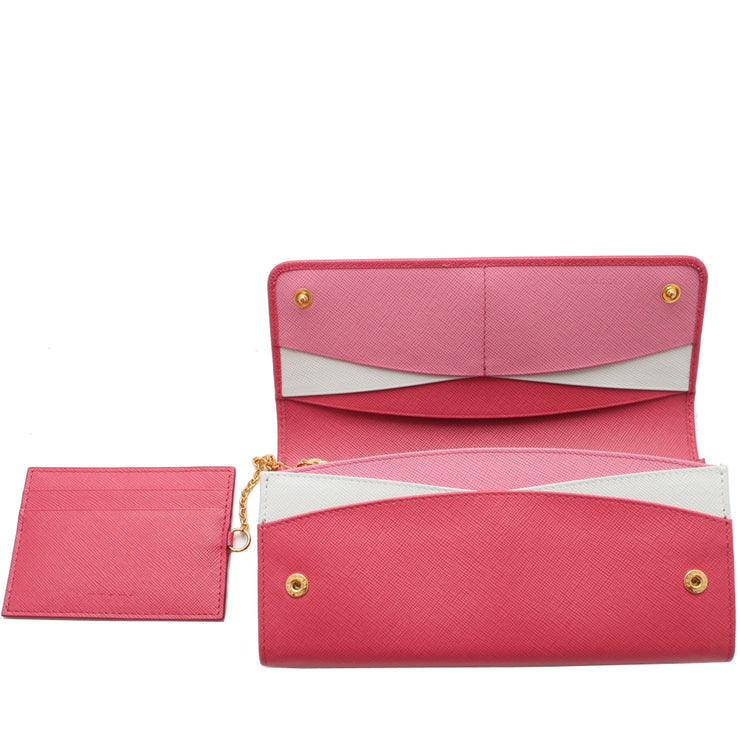 Prada 1MH132 Saffiano Leather Long Fold Wallet- Peonia- Begonia