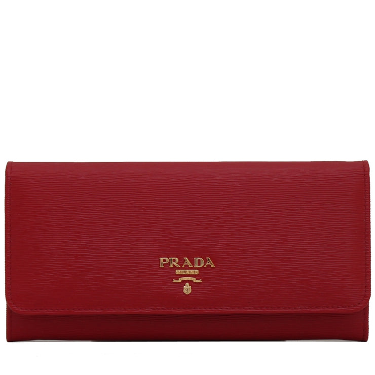 Prada 1MH132 Vitello Move Leather Long Fold Wallet- Lacca