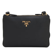 Prada 1BH046 Vitello Phenix Leather Crossbody Bag- Black