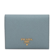 Prada 1MV204 Saffiano Leather Short Bi-fold Clasp Slim Wallet- Lago