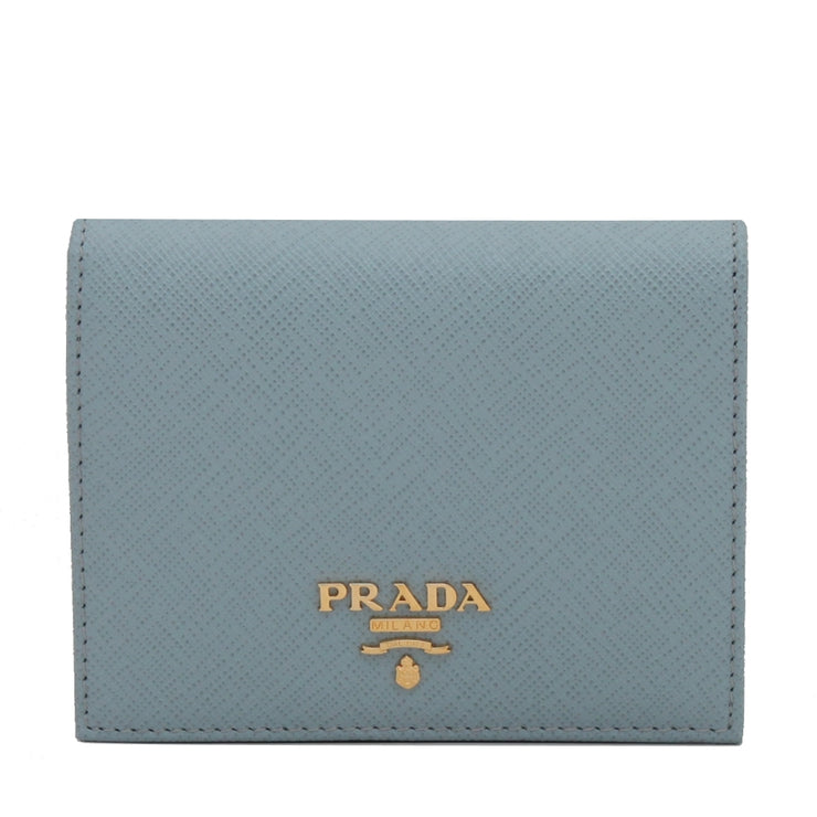 Prada 1MV204 Saffiano Leather Short Bi-fold Clasp Slim Wallet- Lago