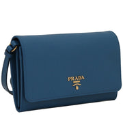 Prada 1MT437 Saffiano Leather Wallet Shoulder Bag- Cobalto