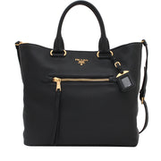 Prada BN2754 Vitello Daino Leather Shopping Convertible Bag- Black