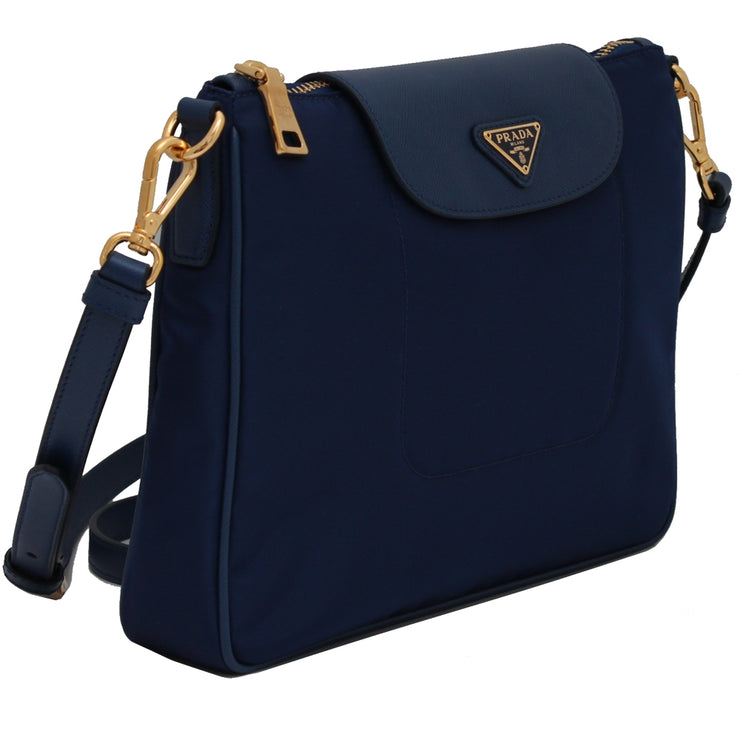 Prada BT0933 Tessuto Nylon & Saffiano Leather Trim Crossbody Bag- Royal