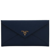 Prada 1MF175 Vitello Move Leather Envelope Wallet with Flap- Bluette