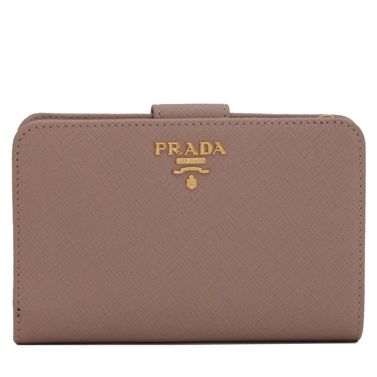 Prada 1ML225 Saffiano Leather French Wallet with Coin Zip Pocket- Cammeo