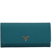 Prada 1MH132 Saffiano Leather Long Fold Wallet- Turchese